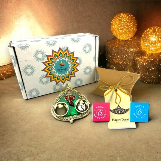 Personalized Diwali Gifts Hamper Indian Diwali Gift Boxes Navratri Gift Box Hamper Basket Haldi Kumkum Holder Sweets Dry Fruits for Employees Home Office Friends Family Handmade Return Gift
